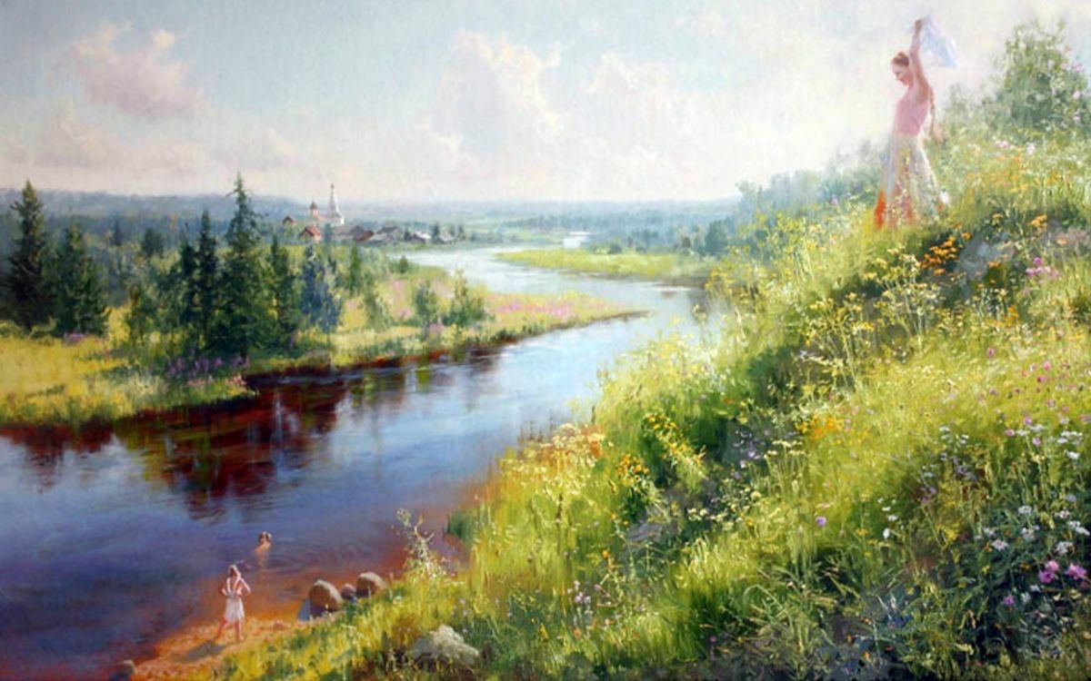 Летние пейзажи маслом живопись деревня Владимир Жданов