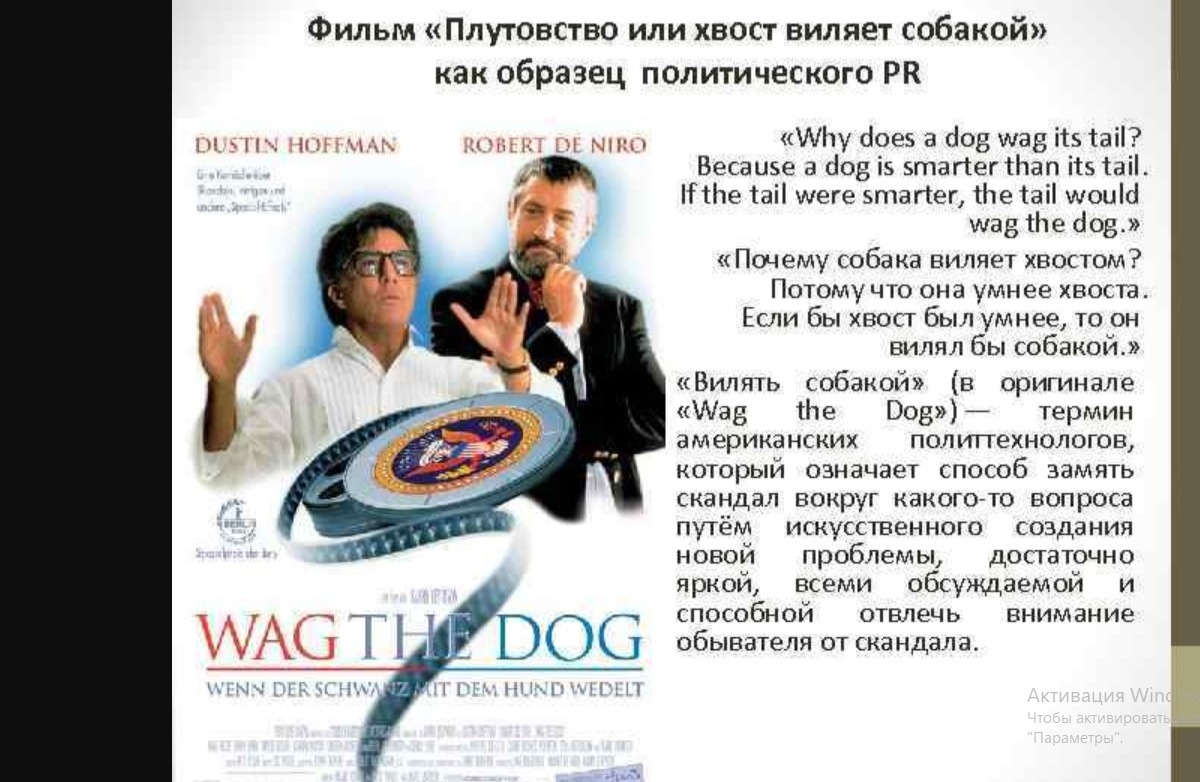 Плутовство (Wag the Dog) 1997. Плутовство или хвост виляет собакой.