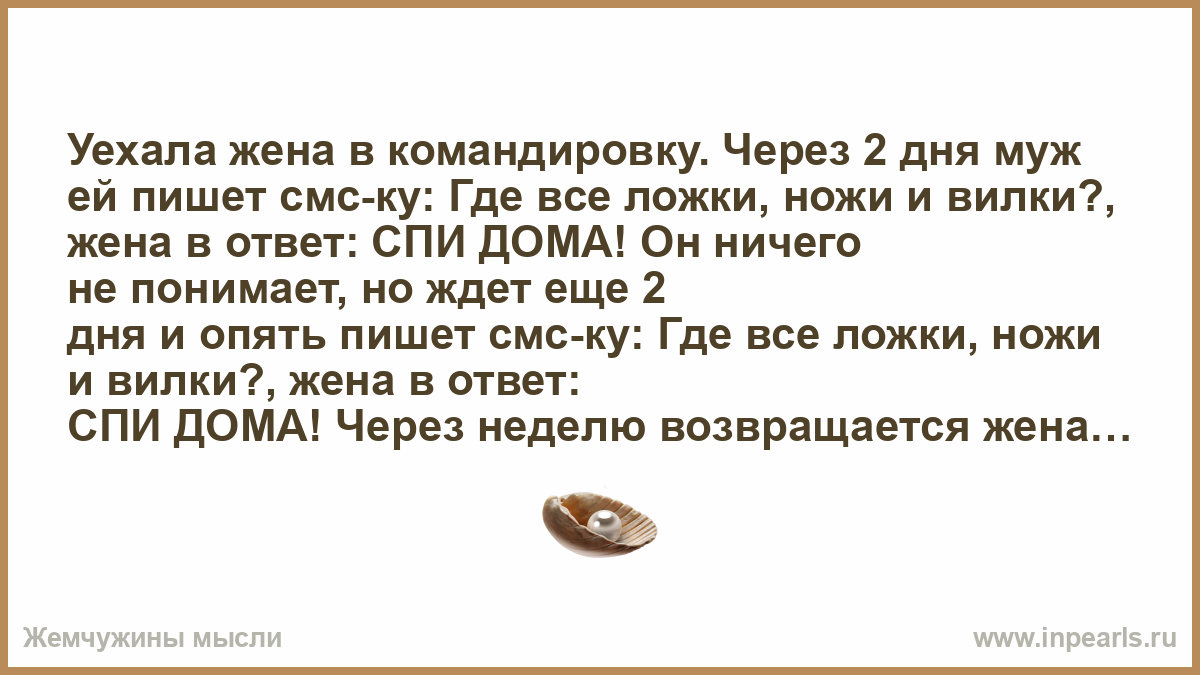 Уехала жена в командировку. Через 2 дня муж ей пишет смс-ку…